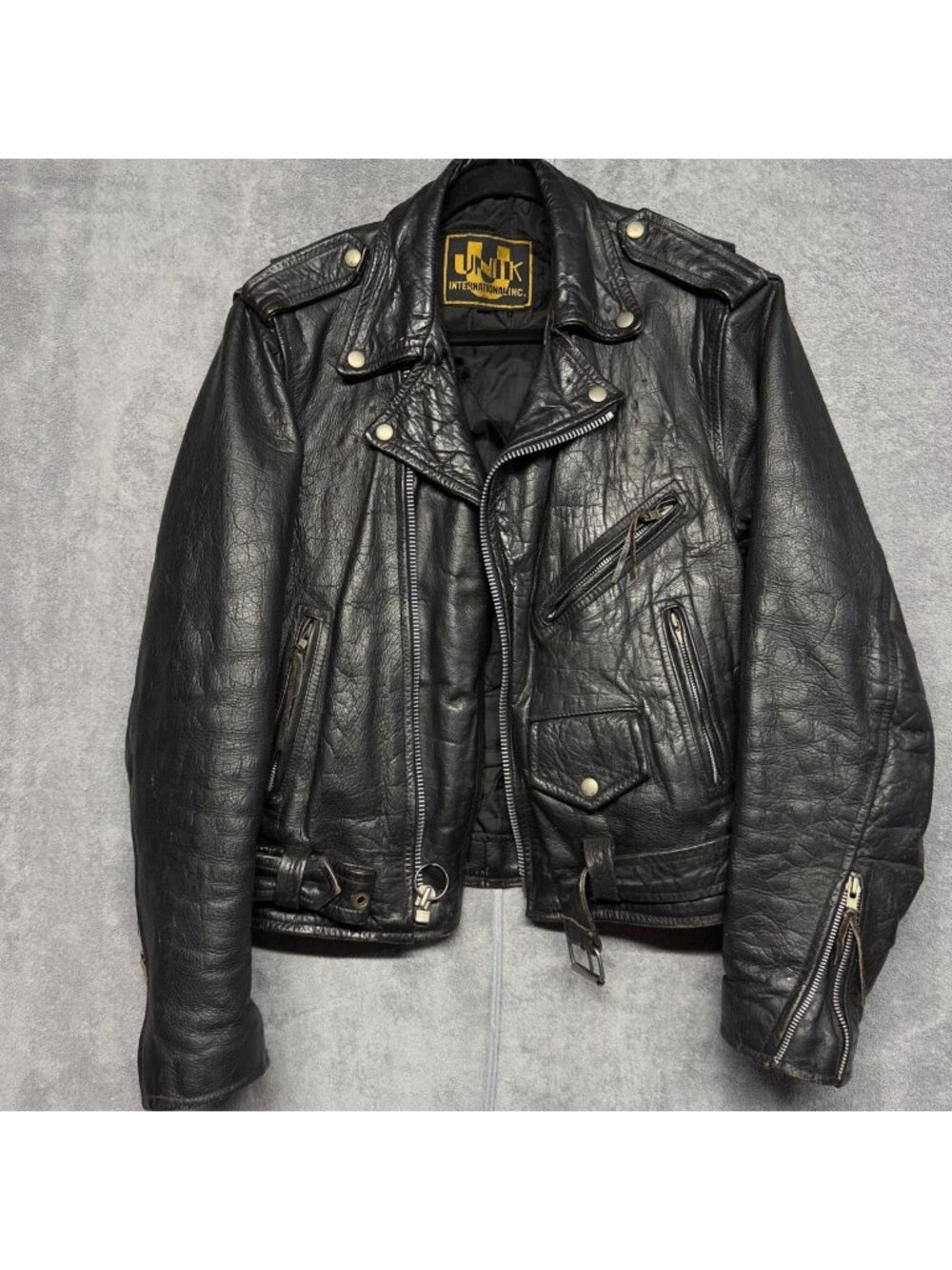 Vintage Leather Motorcycle Jacket Mens M Black Biker Distressed Metal Rock